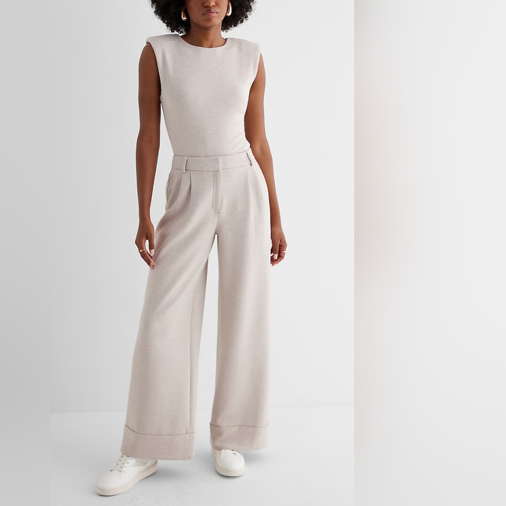 Stylist High Waisted Luxe Lounge Cuffed Wide Leg Pant